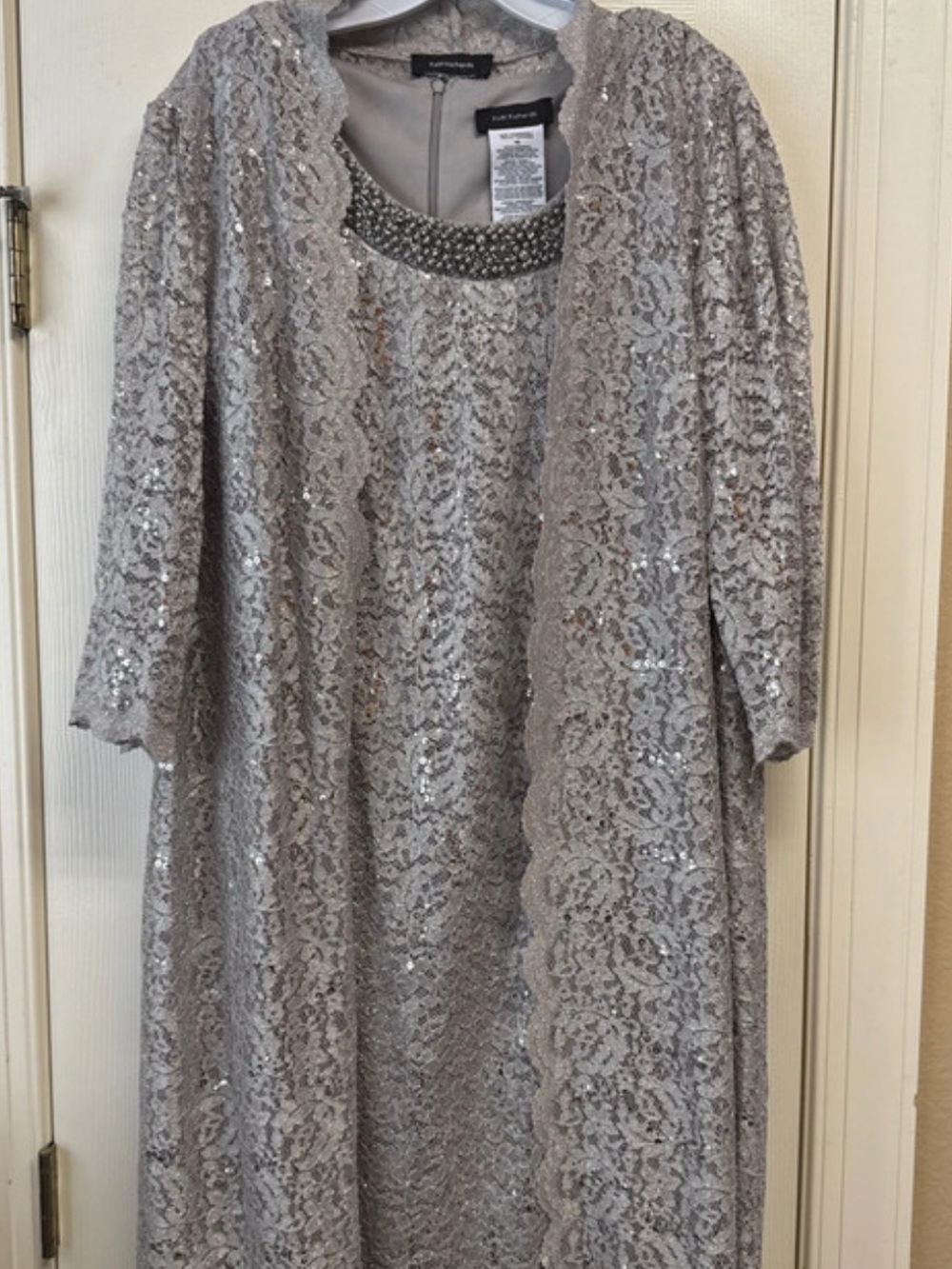 R&M Richards Silver Embellished Lace Dress and Jacket Set